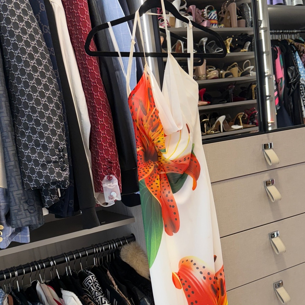 Floral Maxi Dress with Orange and Green Accents